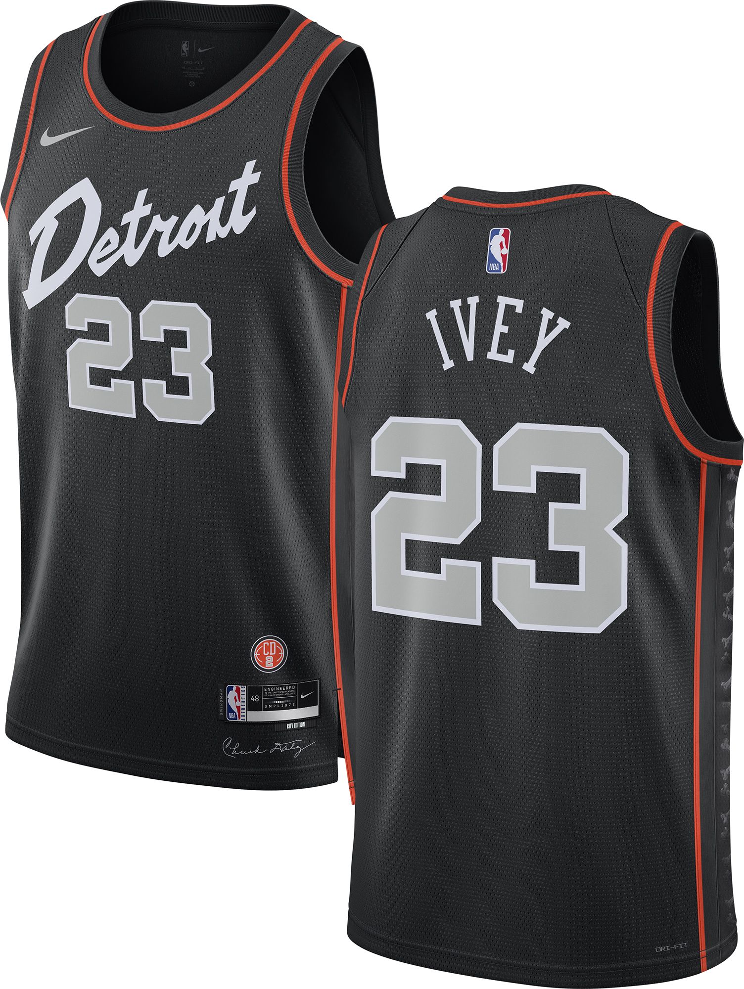Nike Men's 202324 City Edition Detroit Pistons Jaden Ivey 23 Black Swingman Jersey