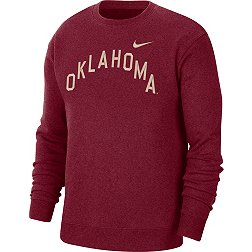 Nike Men's Oklahoma Sooners Crimson Club Fleece Arch Word Crew Neck Sweatshirt