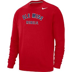 Nike Men's Ole Miss Rebels Red Club Fleece Arch Word Crew Neck Sweatshirt