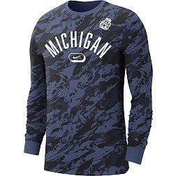 Nike Men's Michigan Wolverines Navy All Over Print Long Sleeve T-Shirt