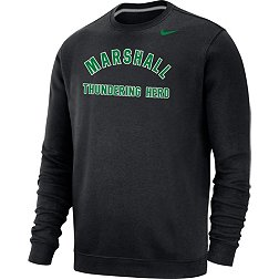 Nike Men's Marshall Thundering Herd Black Club Fleece Arch Word Crew Neck Sweatshirt