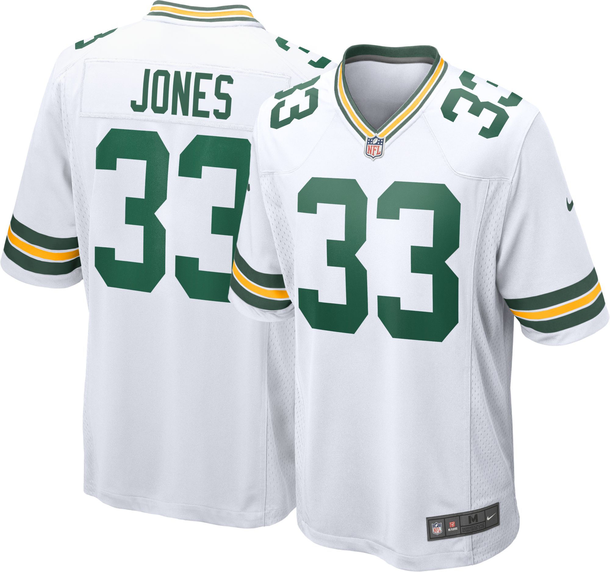 Nike Men's Green Bay Packers Aaron Jones #33 White Game Jersey