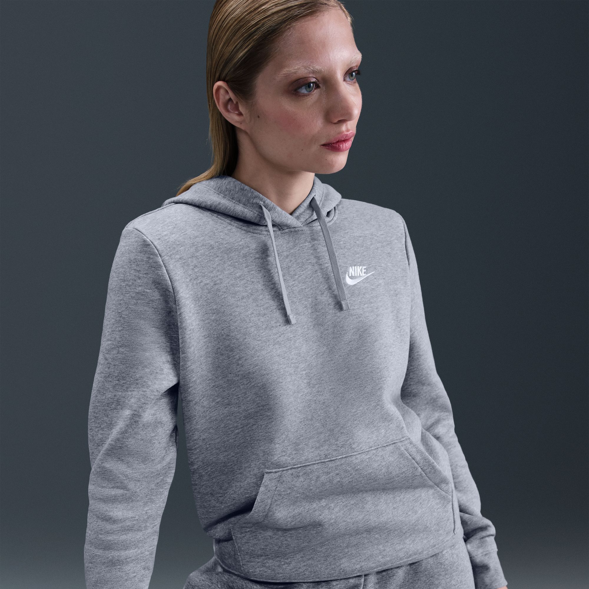 Nike Women's Sportswear Club Fleece Pullover Hoodie Dark Grey Heather thumbnail