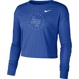 Nike Men's Air Force Falcons Blue Boxy Long Sleeve Cropped T-Shirt