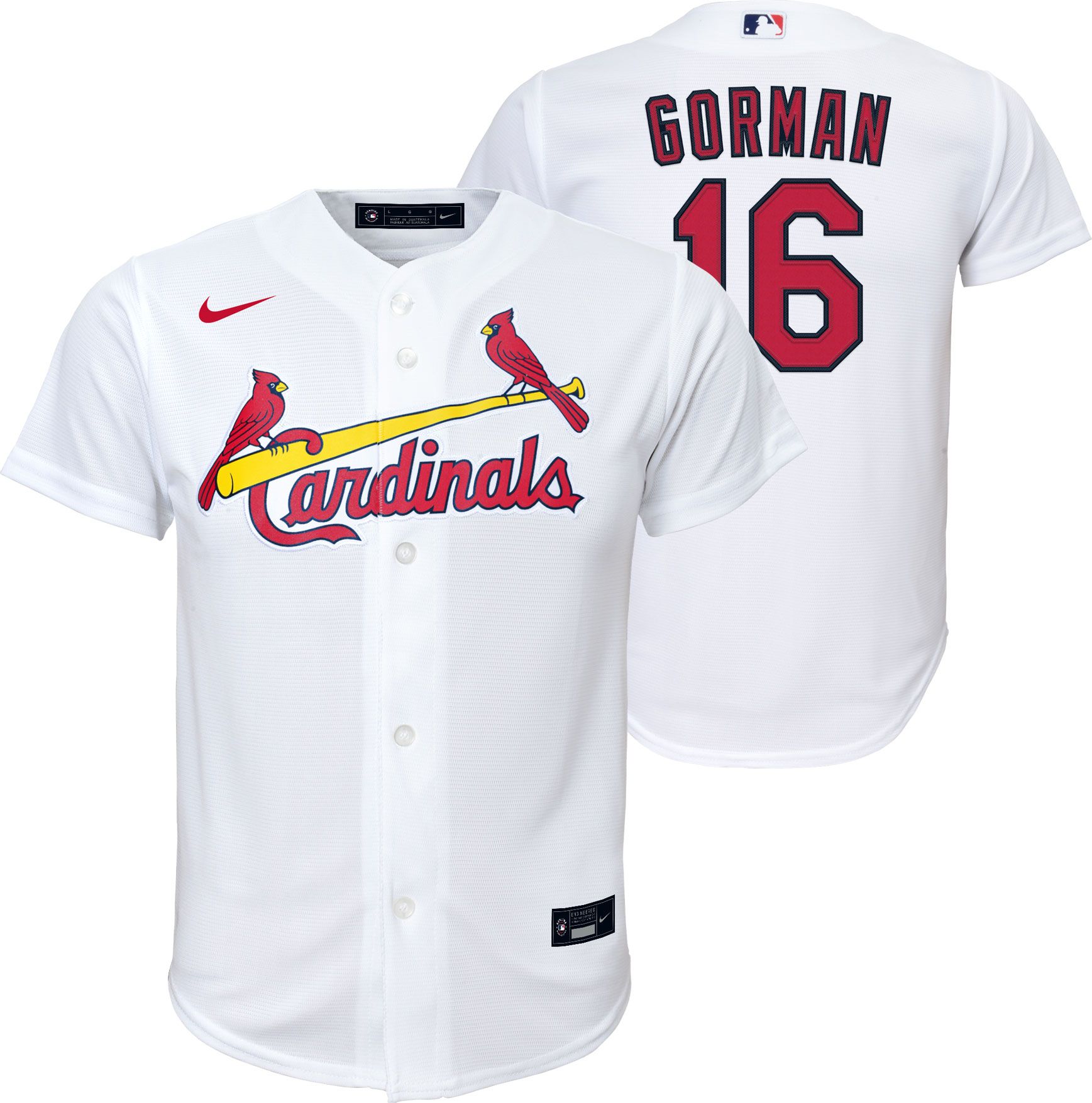 Nike Youth St. Louis Cardinals Nolan Gorman #16 White Cool Base Home Jersey