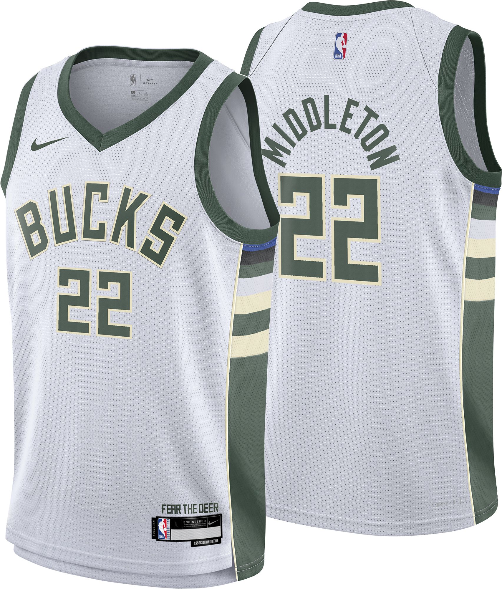Nike Youth Milwaukee Bucks Khris Middleton #22 White Swingman Jersey