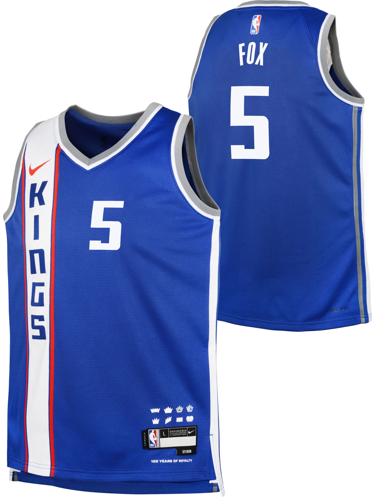 Nike Youth 2023-24 City Edition Sacramento Kings De'Aaron Fox #5 Blue Swingman Jersey