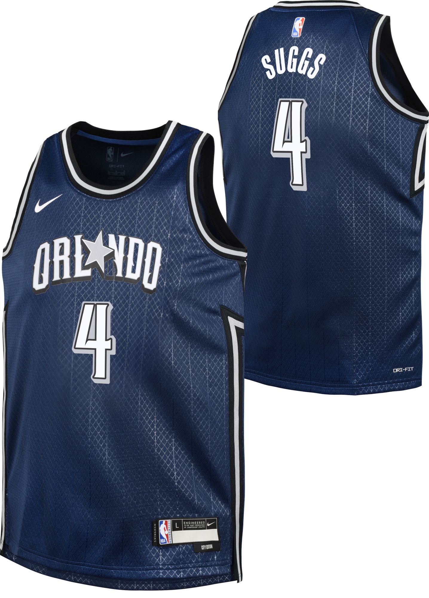 Nike Youth 2023-24 City Edition Orlando Magic Jalen Suggs #4 Navy Swingman Jersey