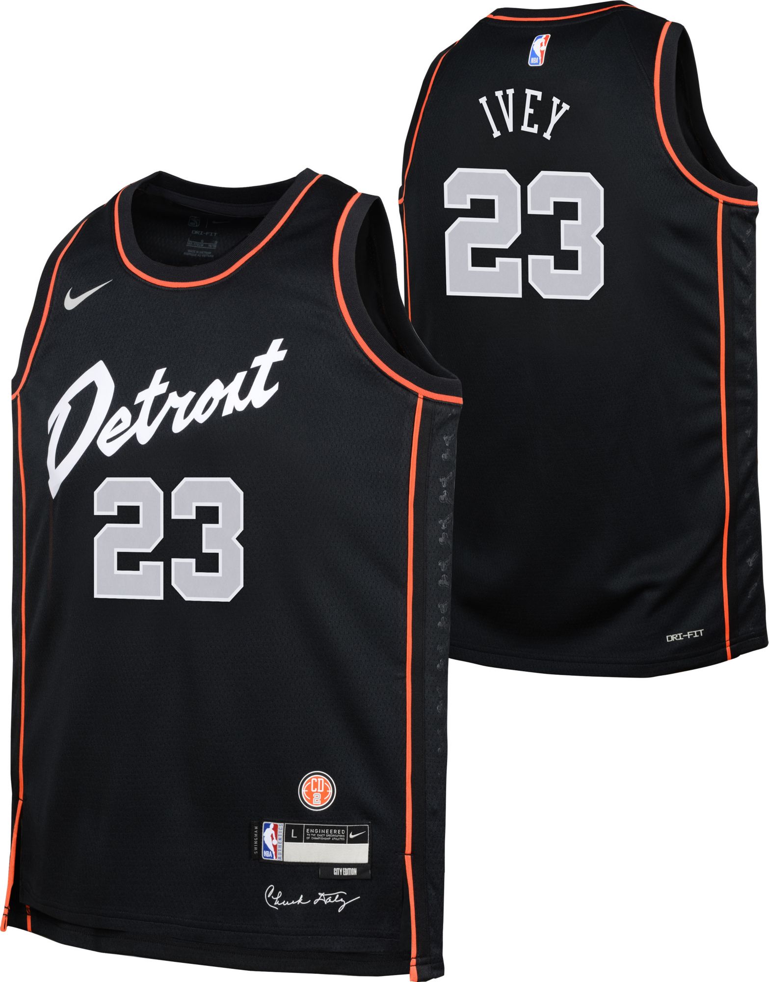 Nike Youth 2023-24 City Edition Detroit Pistons Jaden Ivey #23 Black Swingman Jersey