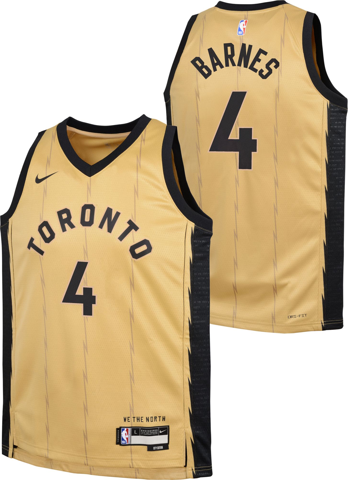 Nike Youth 2023-24 City Edition Toronto Raptors Scottie Barnes #4 Gold Swingman Jersey - Yellow