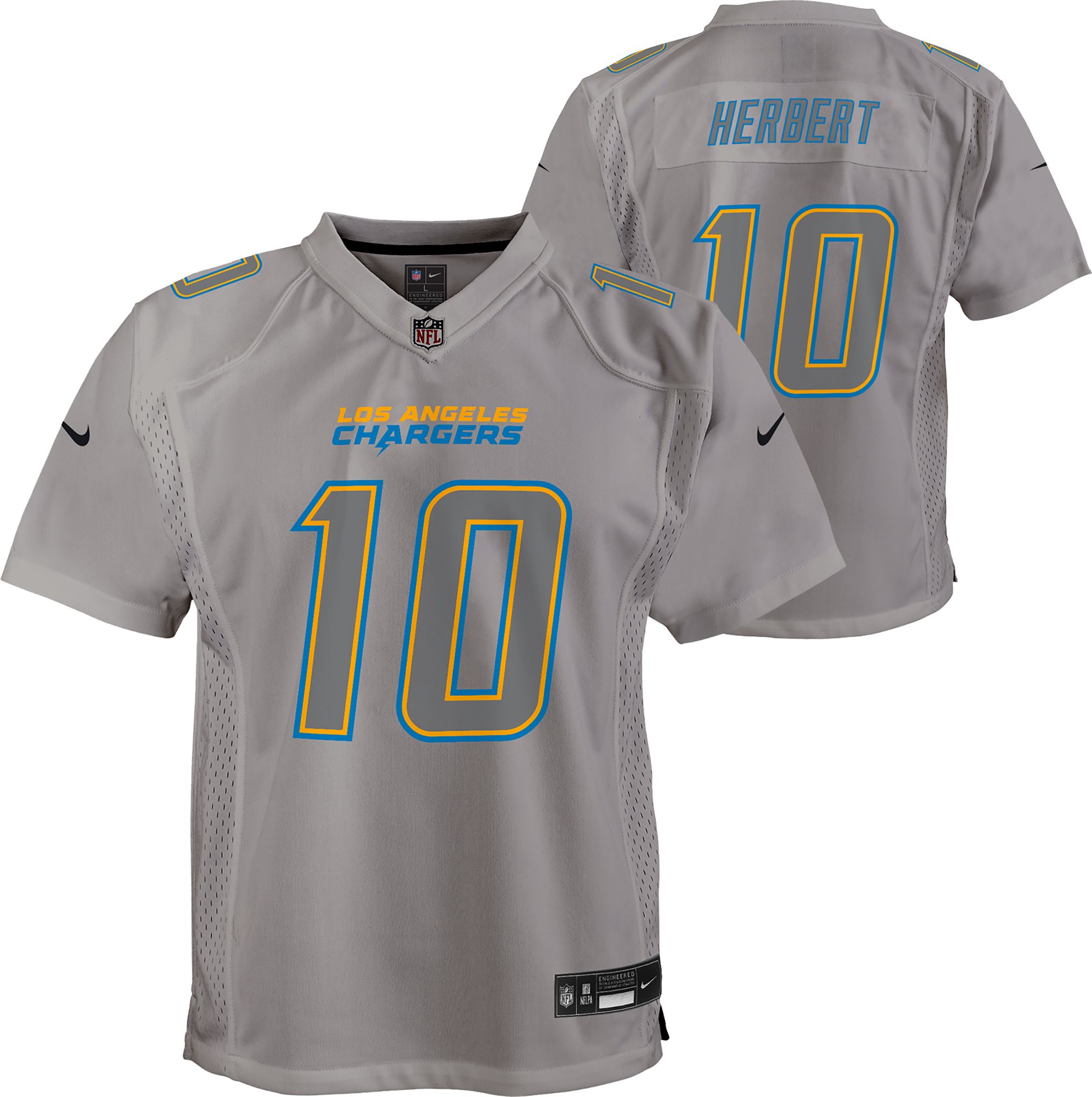 Nike Youth Los Angeles Chargers Justin Herbert #10 Atmosphere Grey Game Jersey
