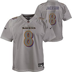 Nike Youth Baltimore Ravens Lamar Jackson #8 Atmosphere Grey Game Jersey