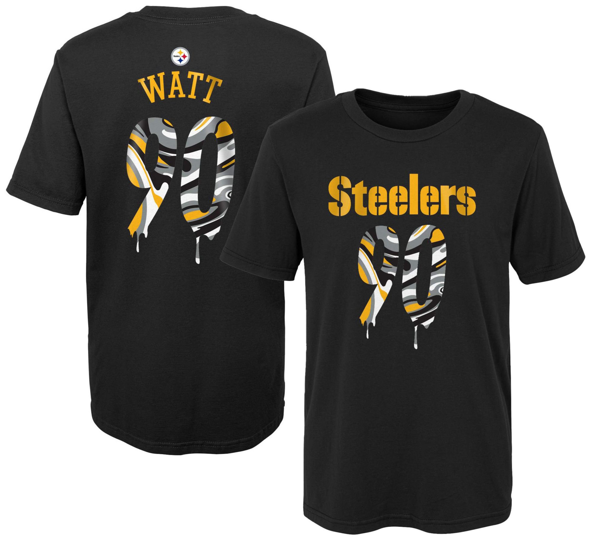 NFL Team Apparel Little Kids' Pittsburgh Steelers T.J. Watt #90 Drip Black T-Shirt