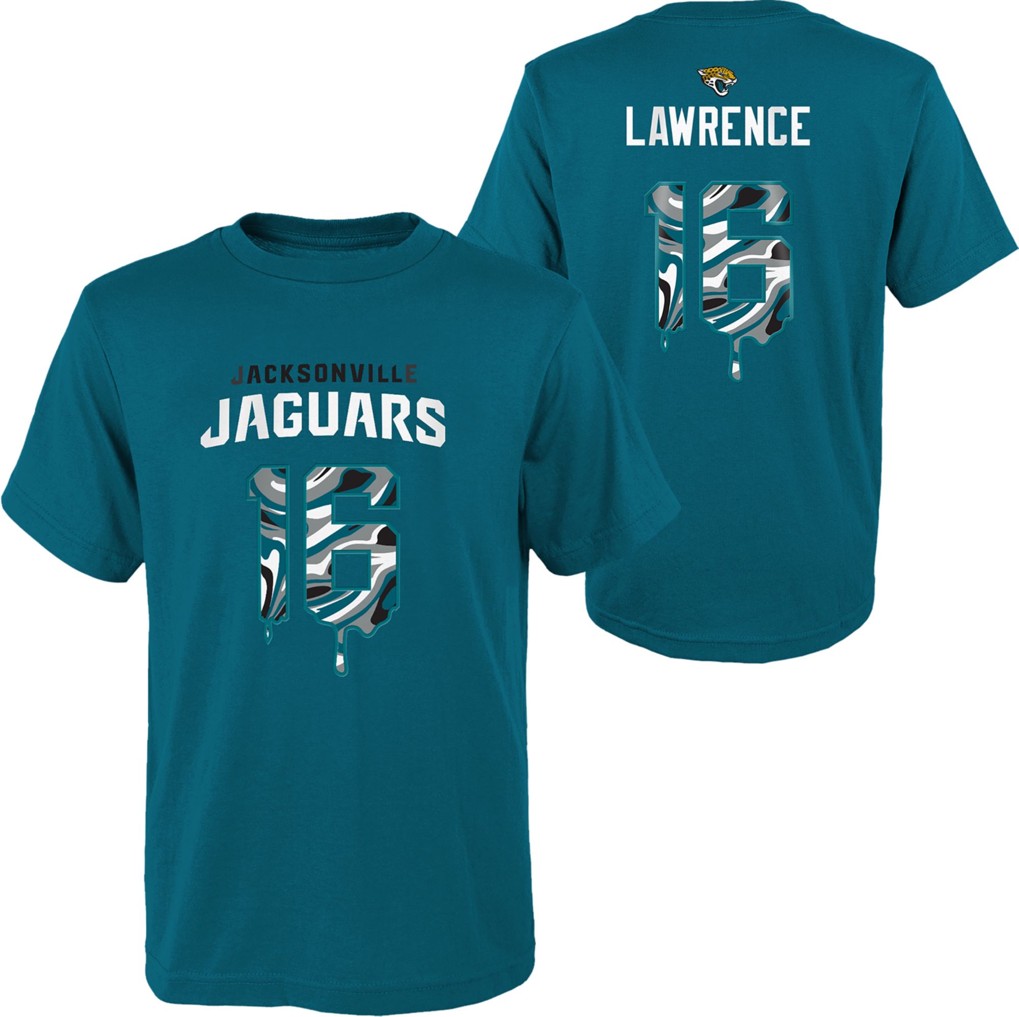 NFL Team Apparel Youth Jacksonville Jaguars Trevor Lawrence #16 Drip Teal T-Shirt
