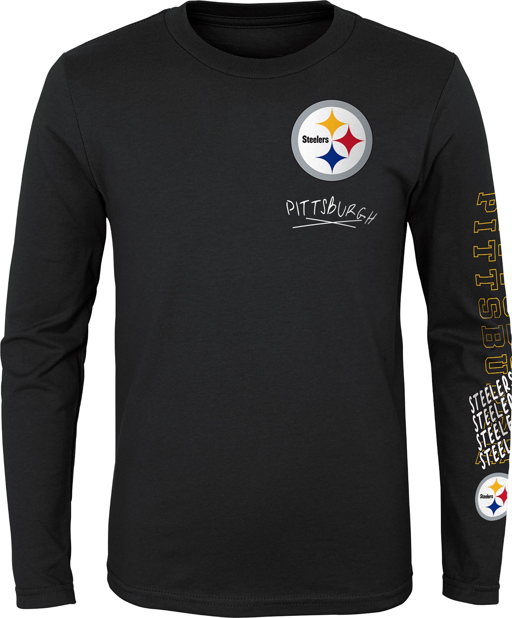 NFL Team Apparel Youth Pittsburgh Steelers Team Drip Black Long Sleeve T-Shirt