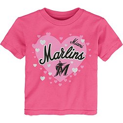MLB Team Apparel Toddler Miami Marlins Dark Pink Bubble Hearts T-Shirt