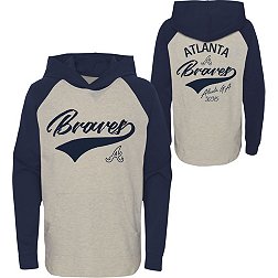 MLB Team Apparel Youth Atlanta Braves Navy Bases Loaded Hooded Long Sleeve T-Shirt