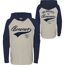 MLB Team Apparel Youth Milwaukee Brewers Navy Bases Loaded Hooded Long Sleeve T-Shirt