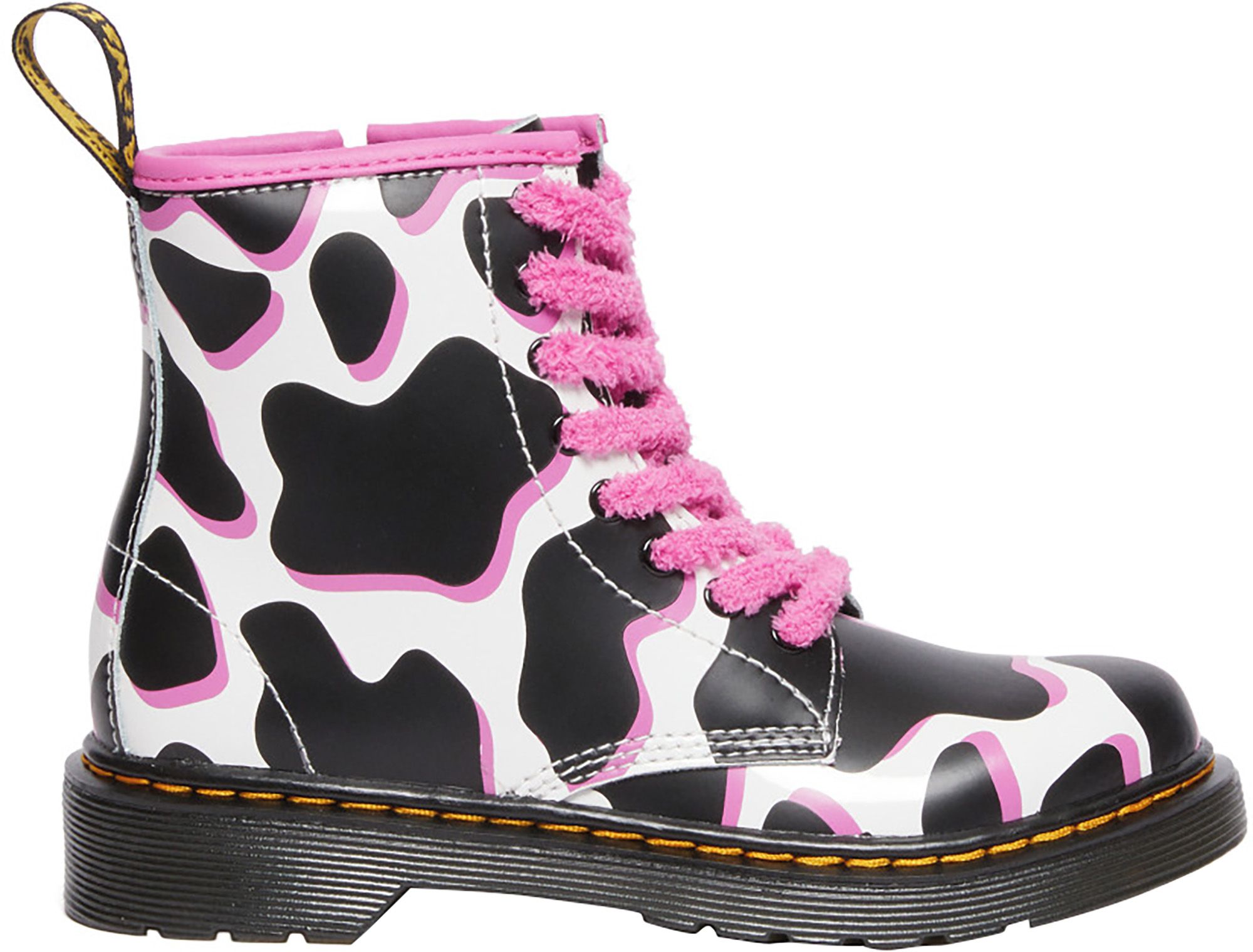 DR. MARTENS Junior Cow Print Patent Lamper Boots, Girls'