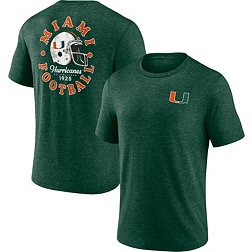 NCAA Men's Miami Hurricanes Green Old School Football Tri-Blend T-Shirt