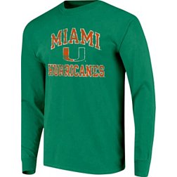 Image One Men's Miami Hurricanes Green Mascot Logo Long Sleeve T-Shirt