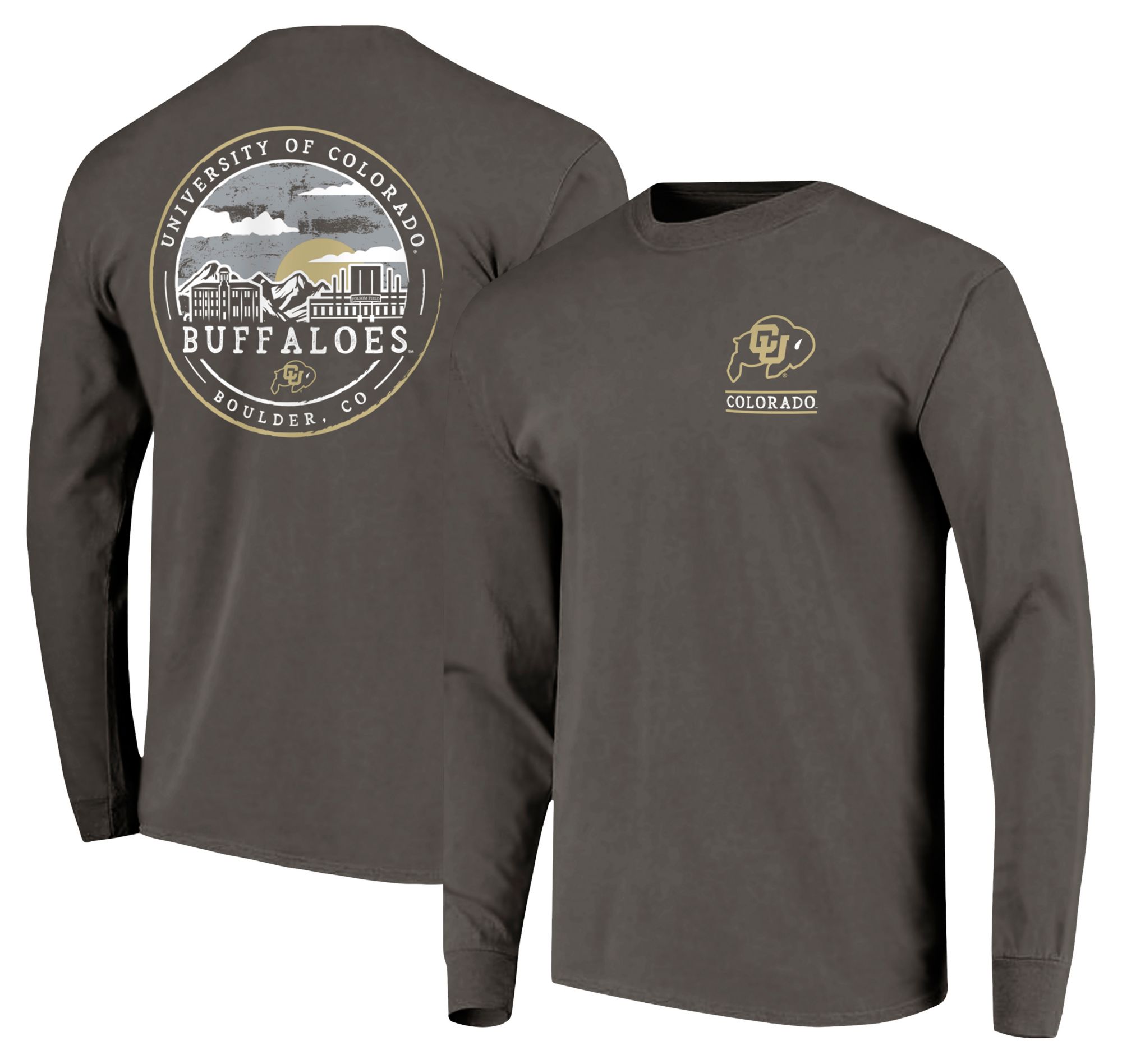 Image One Adult Colorado Buffaloes Grey Stressed Sky Long Sleeve T-Shirt