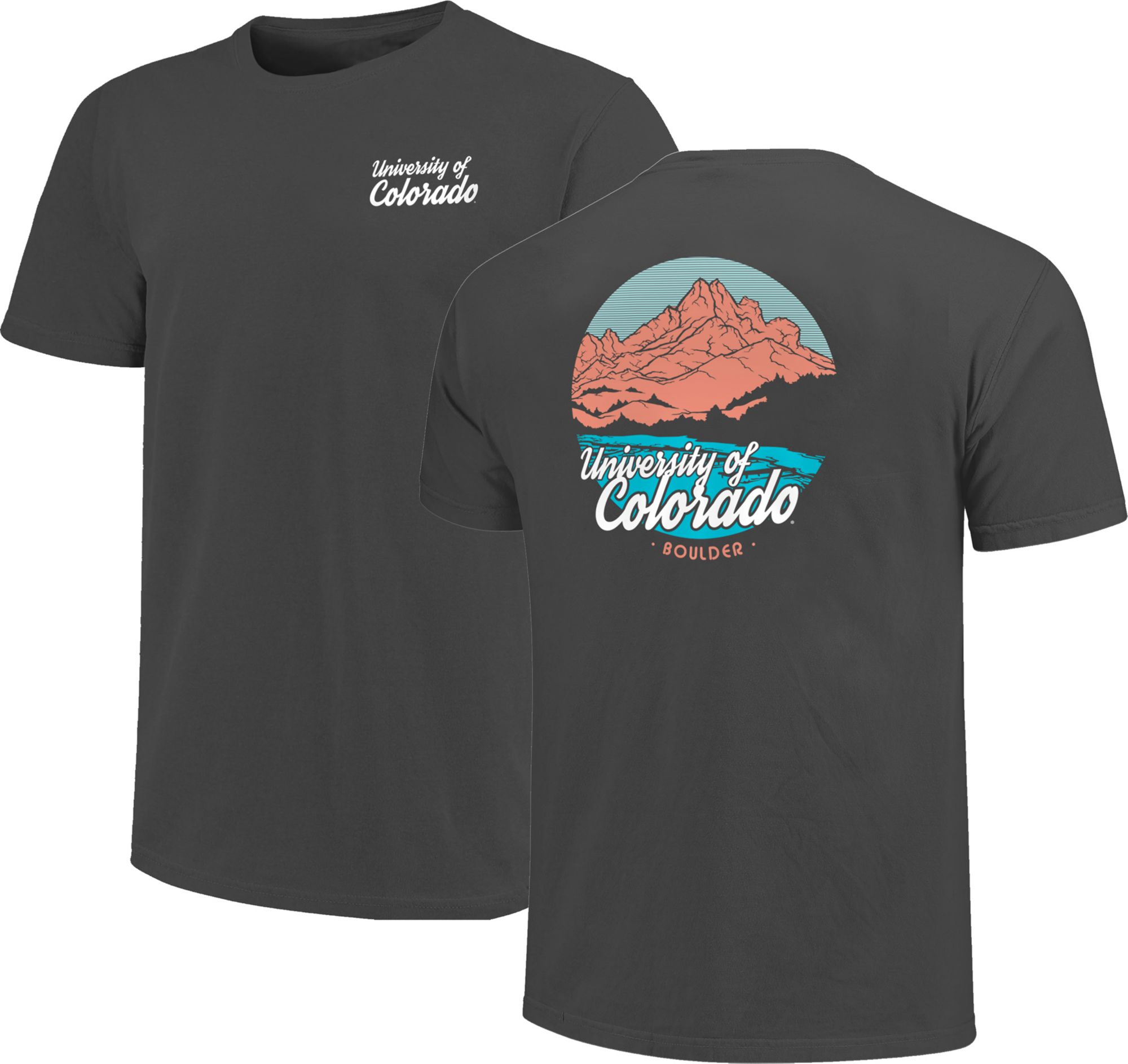Image One Adult Colorado Buffaloes Grey Mountains Script T-Shirt