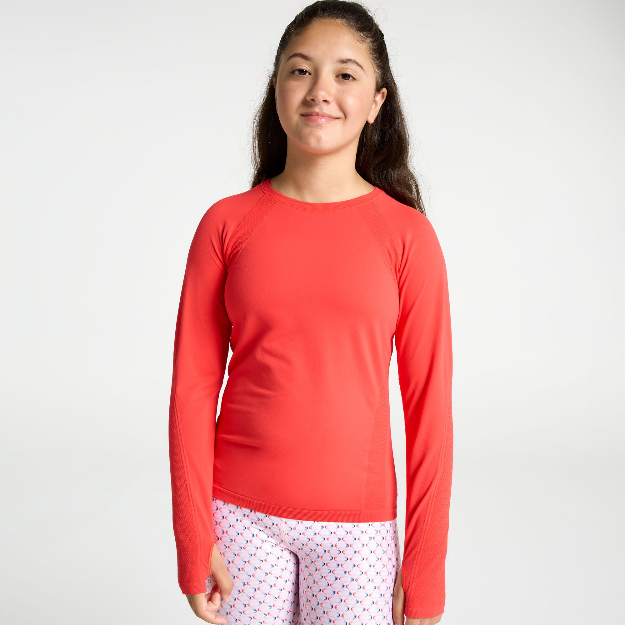DSG Girls' Movement Seamless Long Sleeve T-Shirt, Small, Cherry Ice