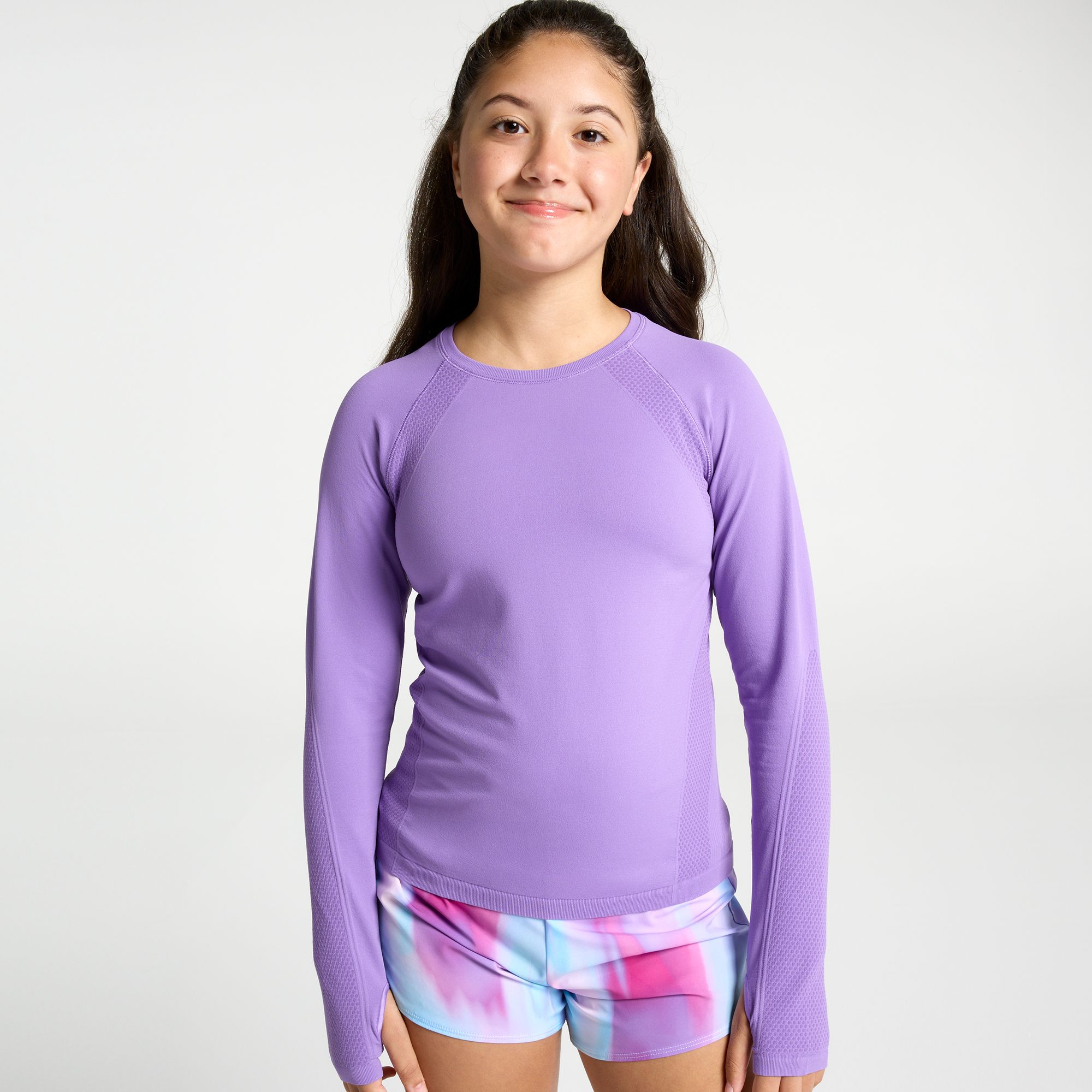 DSG Girls' Movement Seamless Long Sleeve T-Shirt, Small, Grape Dust