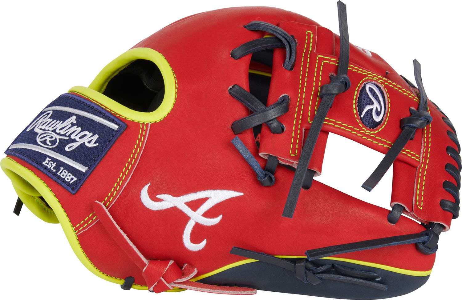 Rawlings 11.5” Atlanta Braves HOH Series Glove, Navy/Red/Volt