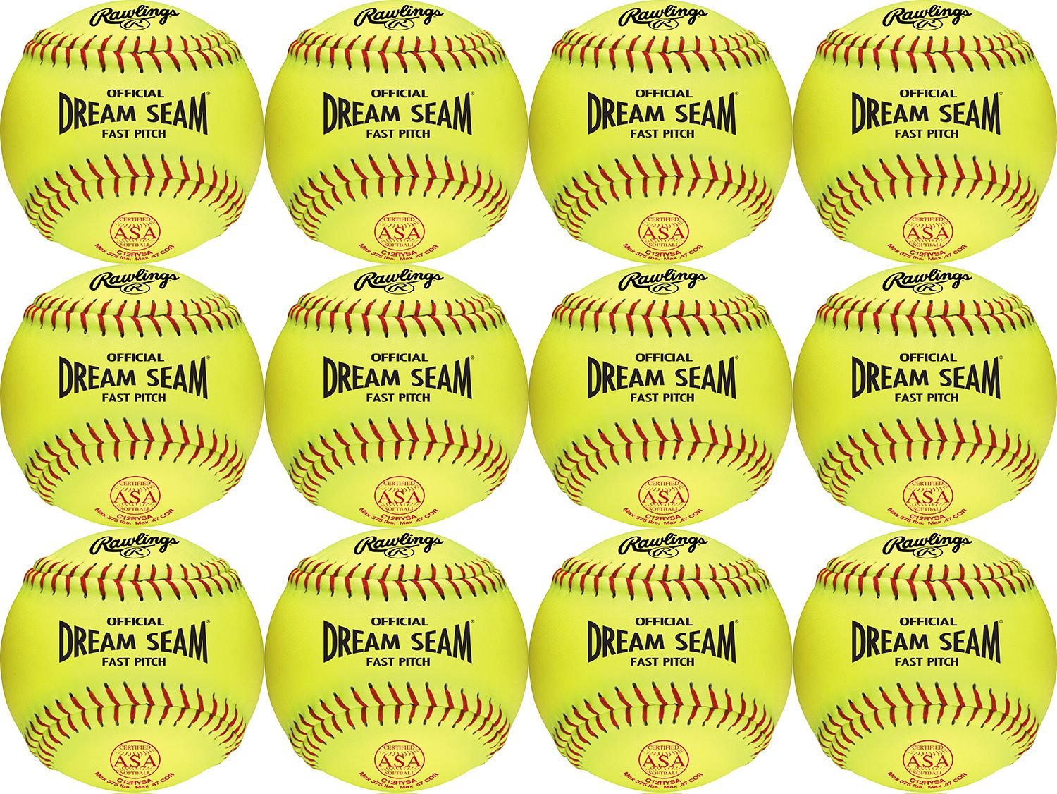 Rawlings 12" USA/NFHS Official Dream Seam Fastpitch Softball - 12 Pack