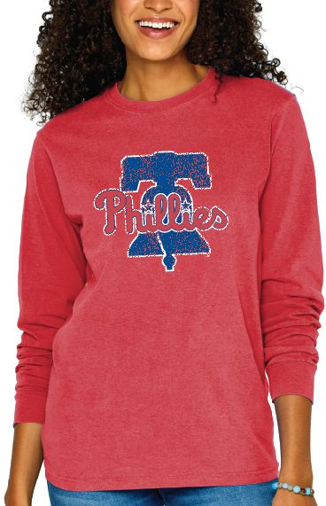 Soft As A Grape Women's Philadelphia Phillies Red Bell Long Sleeve T-Shirt
