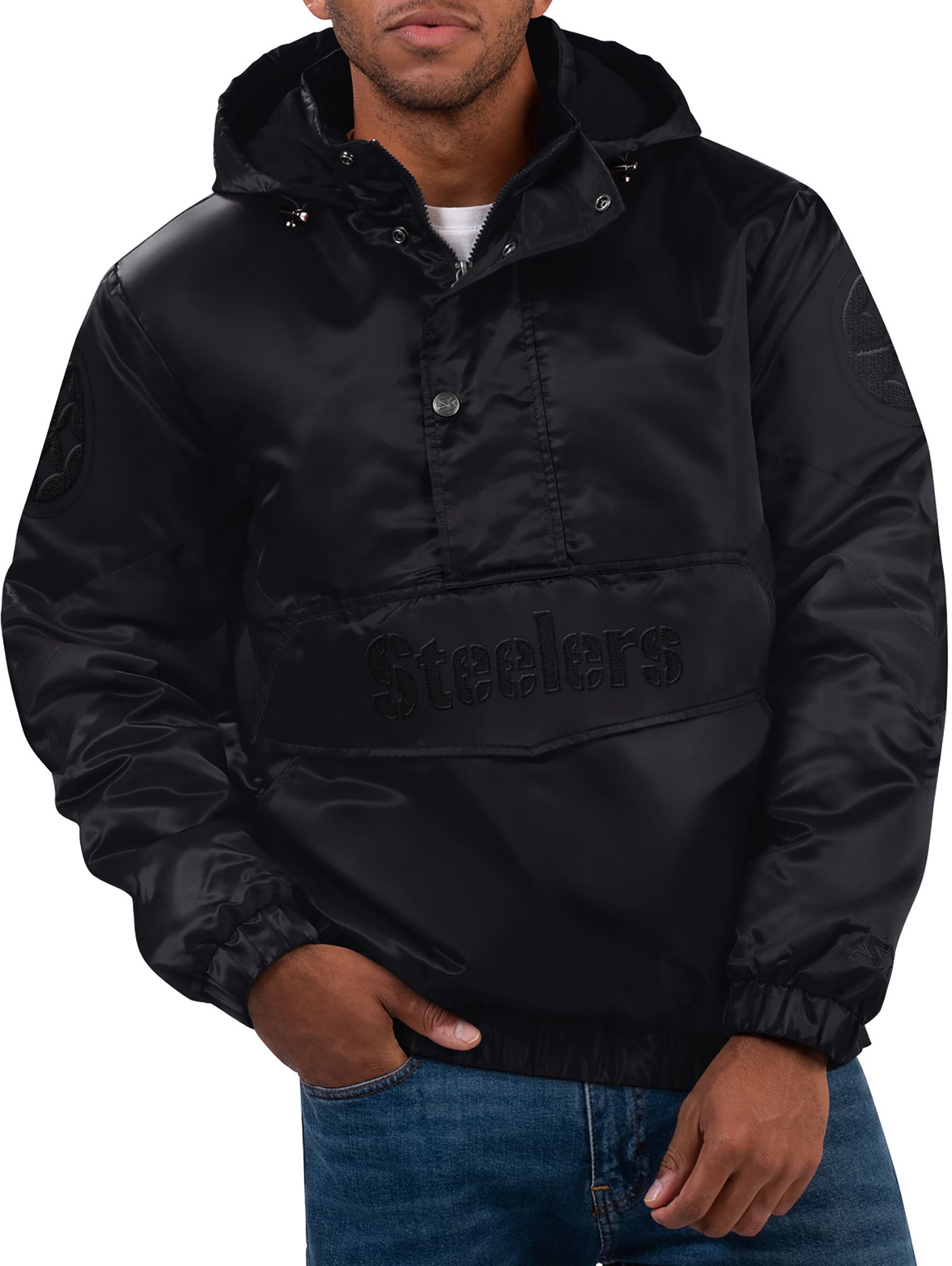 Starter Men's Pittsburgh Steelers Force Play Half-Zip Black Jacket