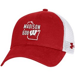 Under Armour Men's Wisconsin Badgers Red Area Code Adjustable Trucker Hat