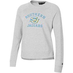 Under Armour Women's Southern University Jaguars Silver Heather All Day Arched Logo Crew Pullover Sweatshirt