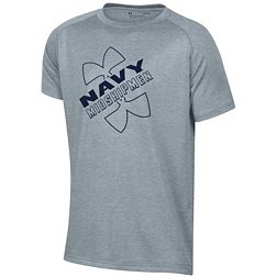 Under Armour Youth Navy Midshipmen Grey Logo Lockup Tech Performance T-Shirt