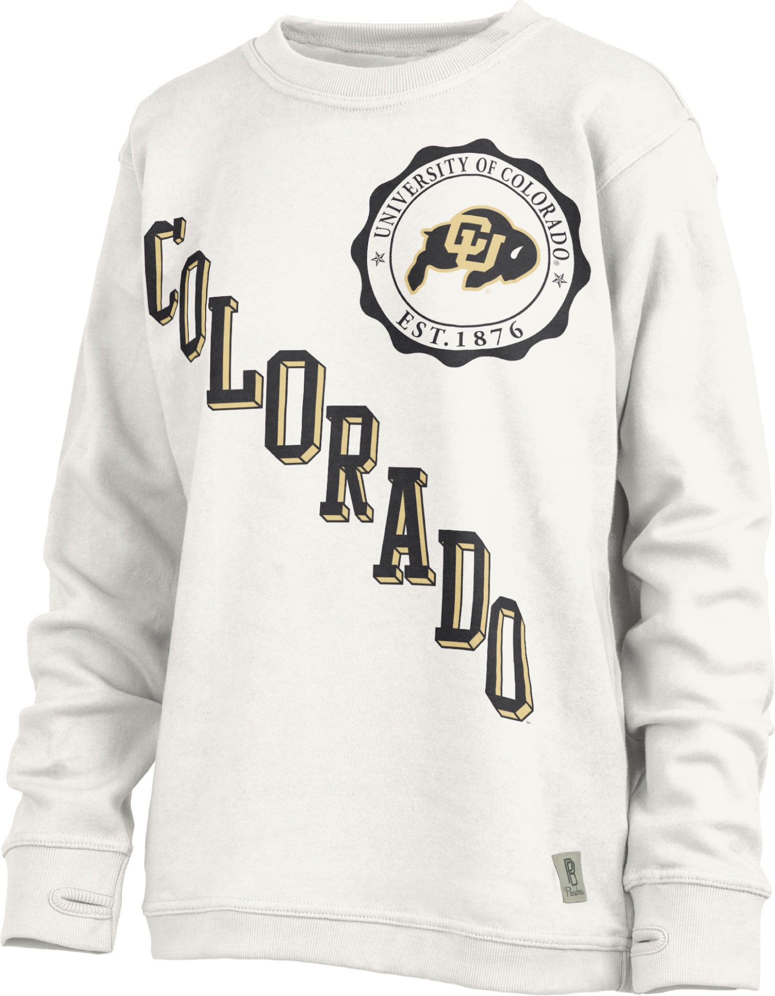 Pressbox Women's Colorado Buffaloes White Sundown Crew Pullover Sweatshirt