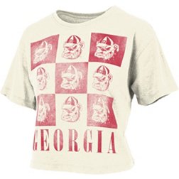 Pressbox Women's Georgia Bulldogs Ivory Cropped Knobi T-Shirt