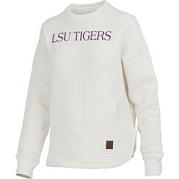 Pressbox Women's LSU Tigers Ivory Bubble Knit Crew Pullover Sweatshirt