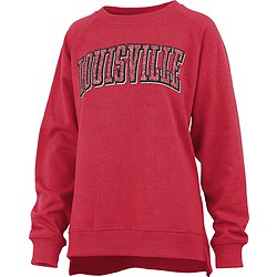 Women's Antigua Black Louisville Cardinals Logo Victory Crewneck Pullover  Sweatshirt