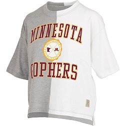 Pressbox Women's Minnesota Golden Gophers Grey & White Half and Half T-Shirt