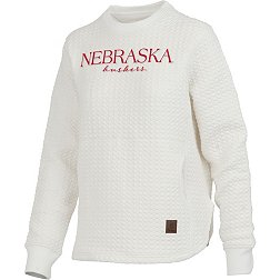 Pressbox Women's Nebraska Cornhuskers Ivory Bubble Knit Crew Pullover Sweatshirt