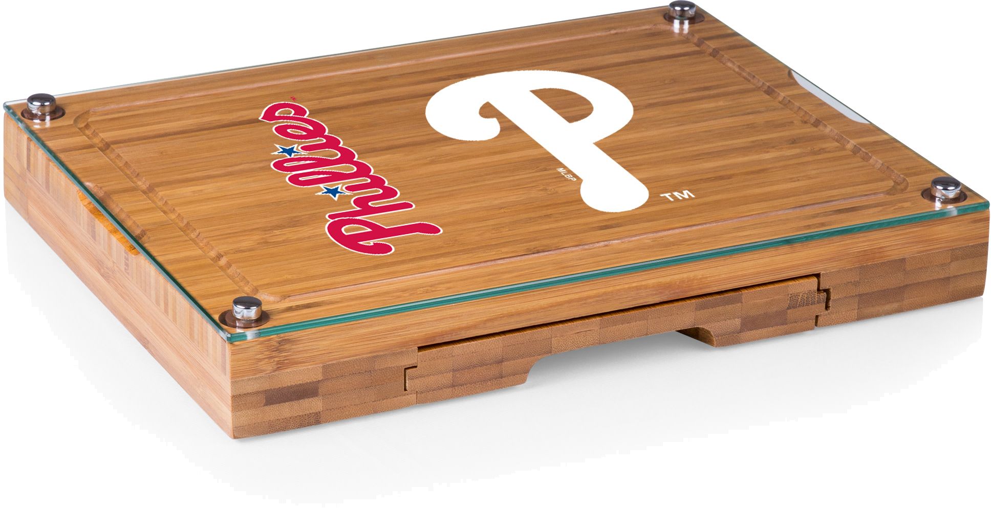 Picnic Time Philadelphia Phillies Concerto Glass Top Cheese Board and Knife Set