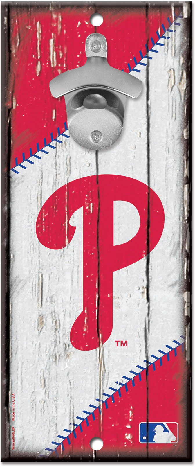 Wincraft MLB Philadelphia Phillies Red 5x11 Wood Sign Bottle Opener