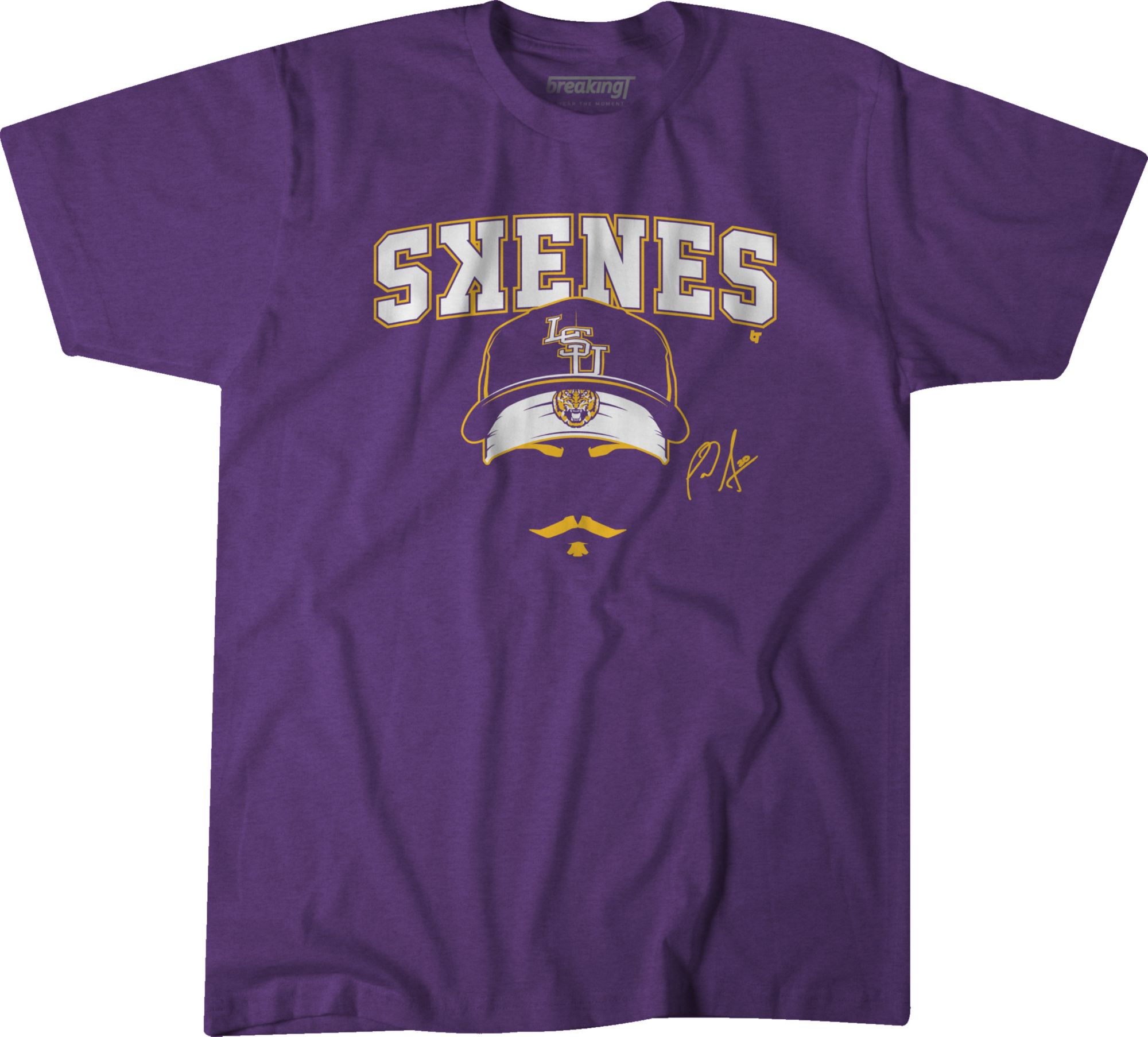 BreakingT LSU Tigers Purple Paul Skenes Stache T-Shirt