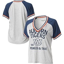 WEAR by Erin Andrews Women's Auburn Tigers Grey Raglan Short Sleeve V-Neck T-Shirt