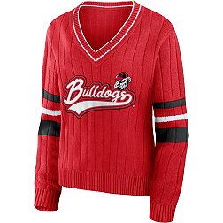 WEAR by Erin Andrews Women's Georgia Bulldogs Red Vintage V-Neck Pullover Sweater