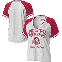 WEAR by Erin Andrews Women's Ohio State Buckeyes GrayGrey Raglan Short Sleeve V-Neck T-Shirt