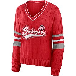 WEAR by Erin Andrews Women's Ohio State Buckeyes Scarlet Vintage V-Neck Pullover Sweater
