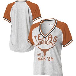 WEAR by Erin Andrews Women's Texas Longhorns Grey Raglan Short Sleeve V-Neck T-Shirt